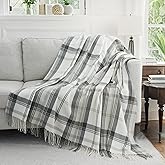 GINAMUSE Grey and White Plaid Throw Blanket for Couch,50"X60" Super Soft Cozy Warm Home Decorative Throws with Tassels for Bed Sofa Picnic