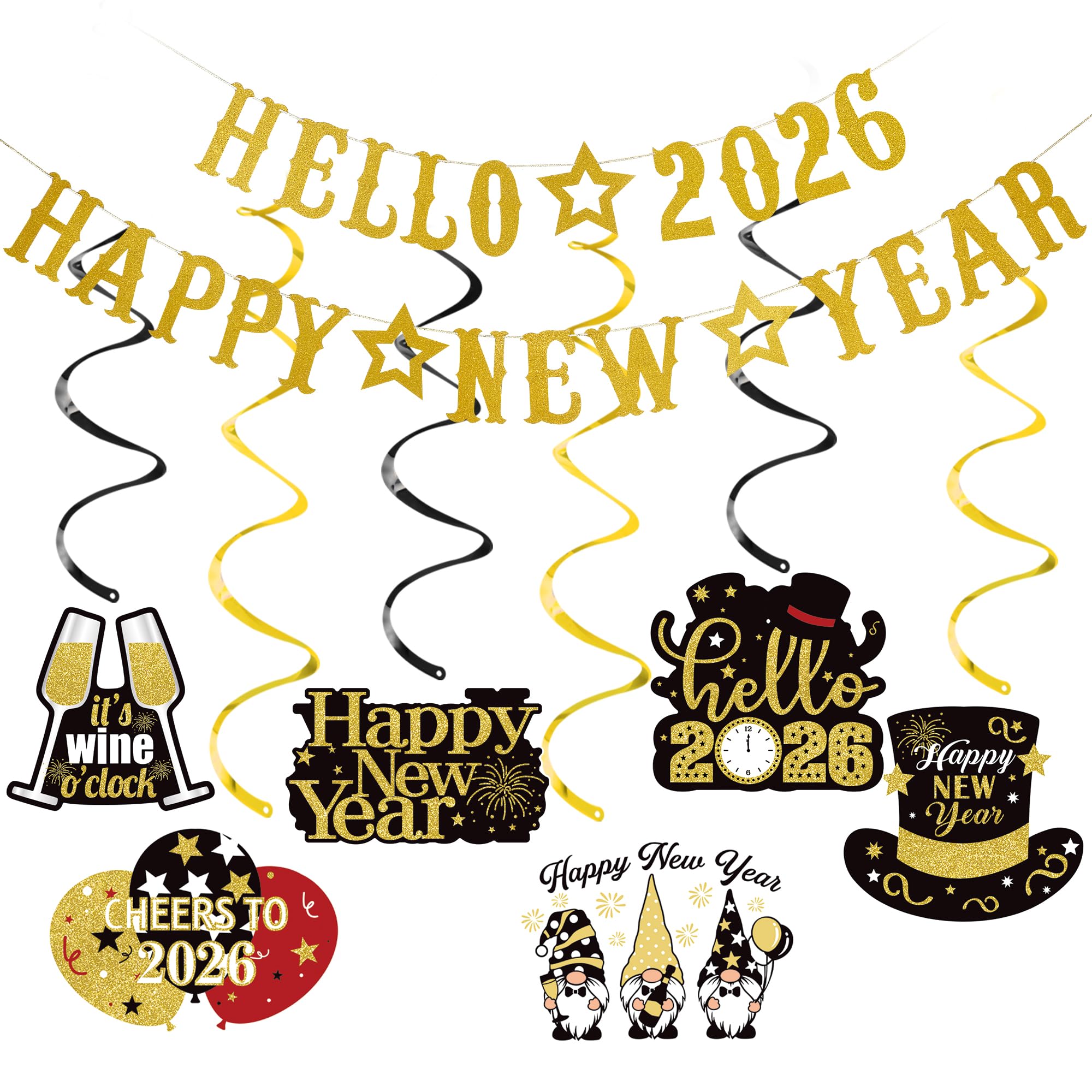 Photo 1 of Gold Glitter Hello 2026 Happy New Year Banner 2026 New Years Eve Banner 2026 for Happy New Year Party 2026 Decorations