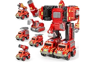 KIZONLY Transform Toys for Boys 4-6, 5 in 1 Take Apart Toys for Boys 3-5, Fire Firetruck Transforming Assembling Robot Toy for Kids, Educational Birthday Gift for 4 5 6 7 8 Year Old Boy Girls