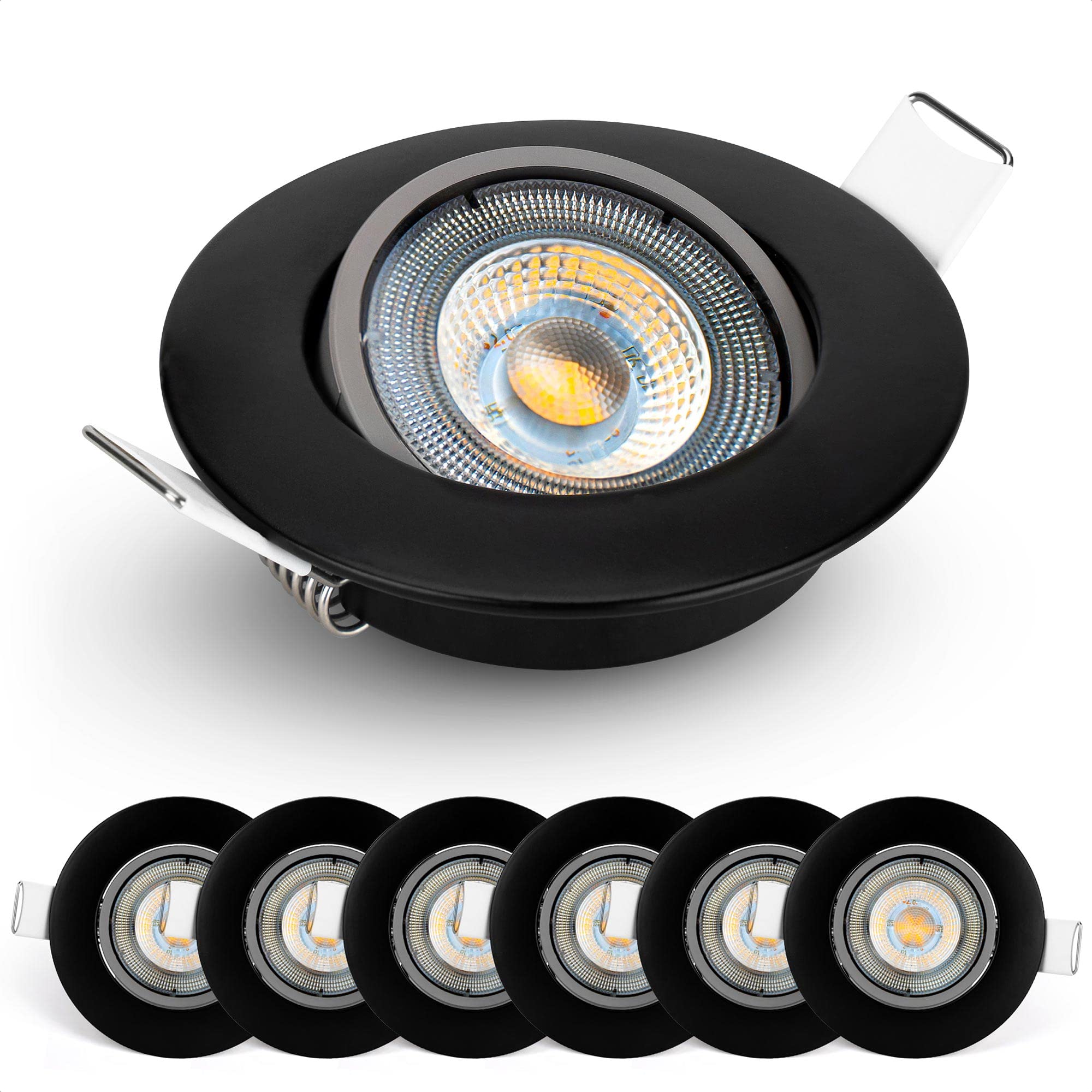 EMOS LED Spot Lights Ceiling Round 5W / 450lm, 6500K Cold White | 50° Tilt Swivel Recessed Ceiling Lights, Ultra Slim | Pack of 6 Recessed LED Downlights for Ceiling, Mains Powered, Black