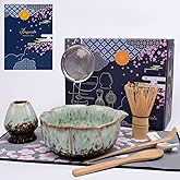 Joyscale Matcha Whisk Set, Matcha Set Whisk And Bowl, 9 Pcs Matcha Kit Set(Rose Design), 18 OZ, Japanese Matcha Tea Set, Matcha Making Kit Gifts for Tea Lovers(Blue)