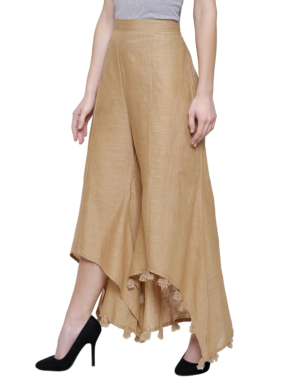 damen mode women's cotton slub straight up and down stylish palazzo