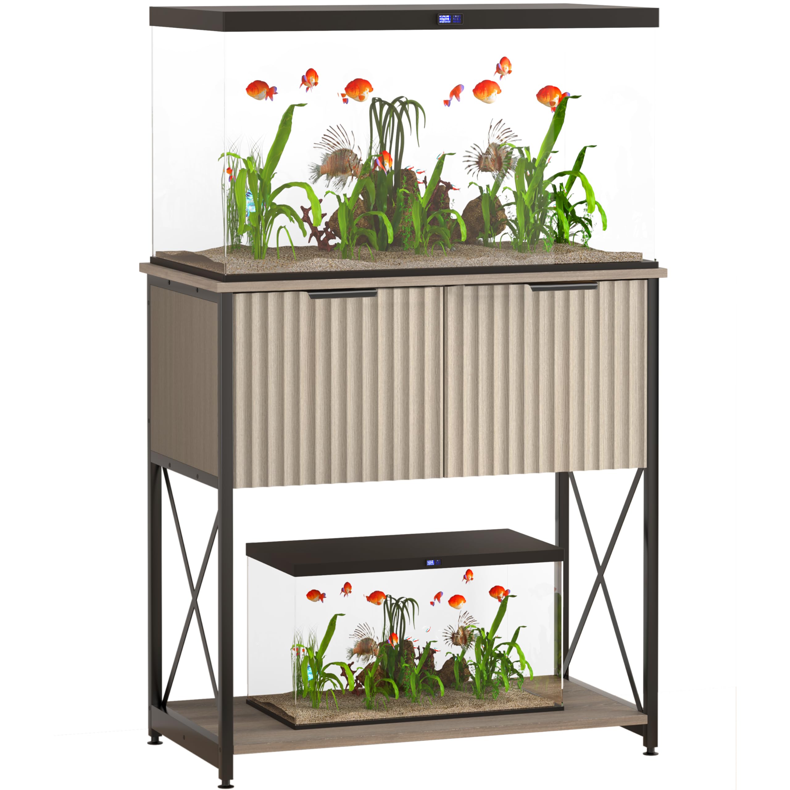 Photo 1 of ** USED** Piskyet Fish Tank Stand, Metal Frame Aquarium Stand, Cabinet for Fish Tank Accessories Storage (Grey, 20-29GL)