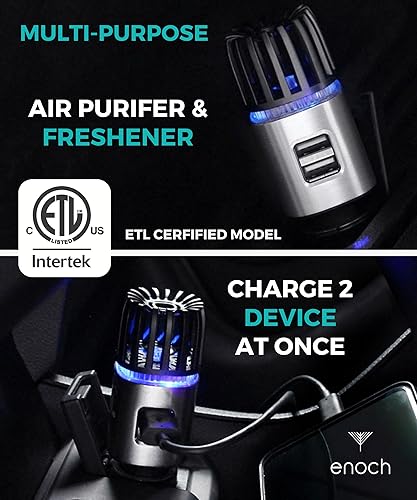 ionizer for cigarette smoke Enoch Car Air Purifier Premium Air Ionizer - 12V Plug-In Ionic Ozone  Deodorizer Accessory with Dual USB Car Charger