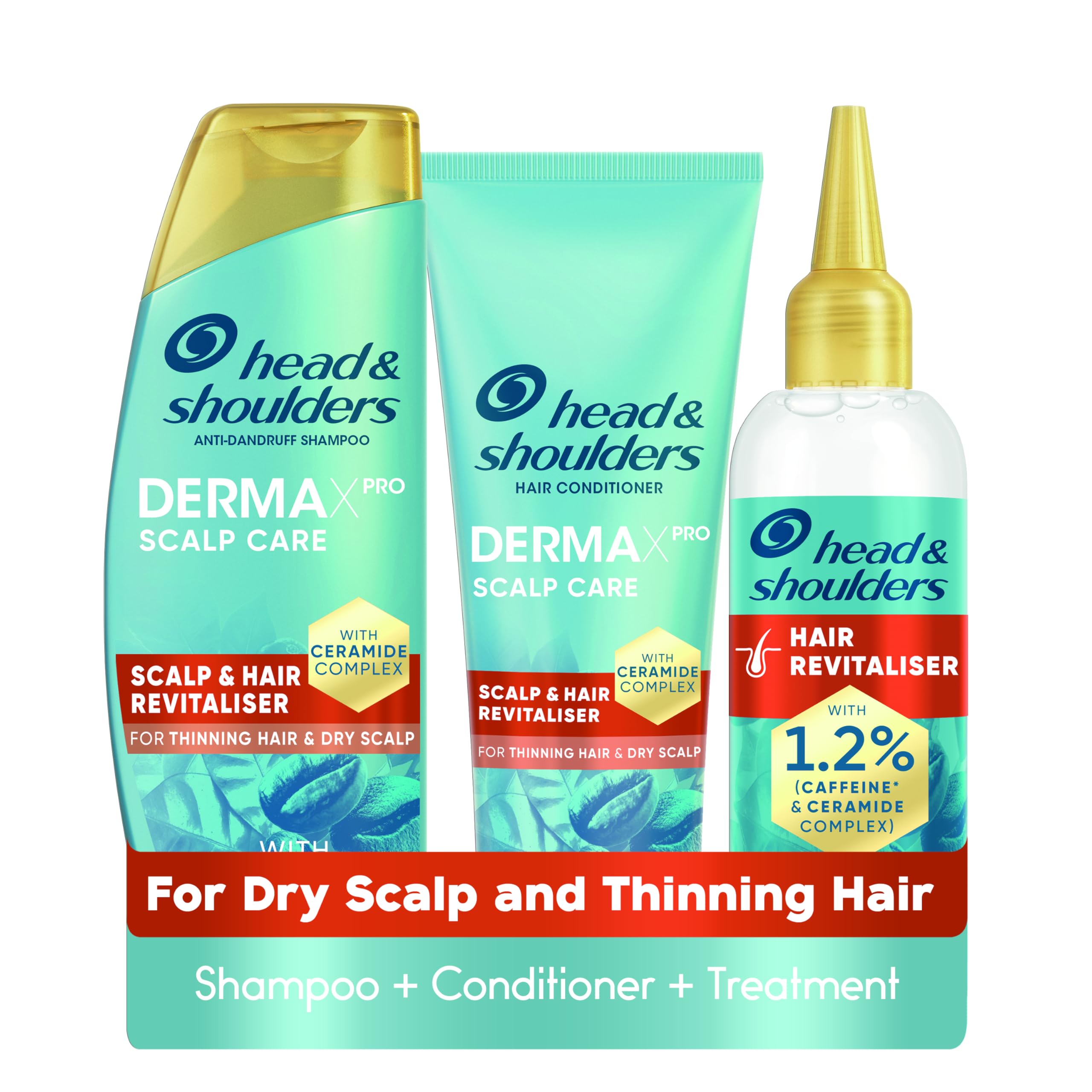 Head & Shoulders Anti-Dandruff DermaX Pro Shampoo and Conditioner Set with Hair Growth Serum. For Dry Scalp and Thinning Hair to Revitalise Scalp and Strengthen Hair, Prevents Hair Loss from Breakage