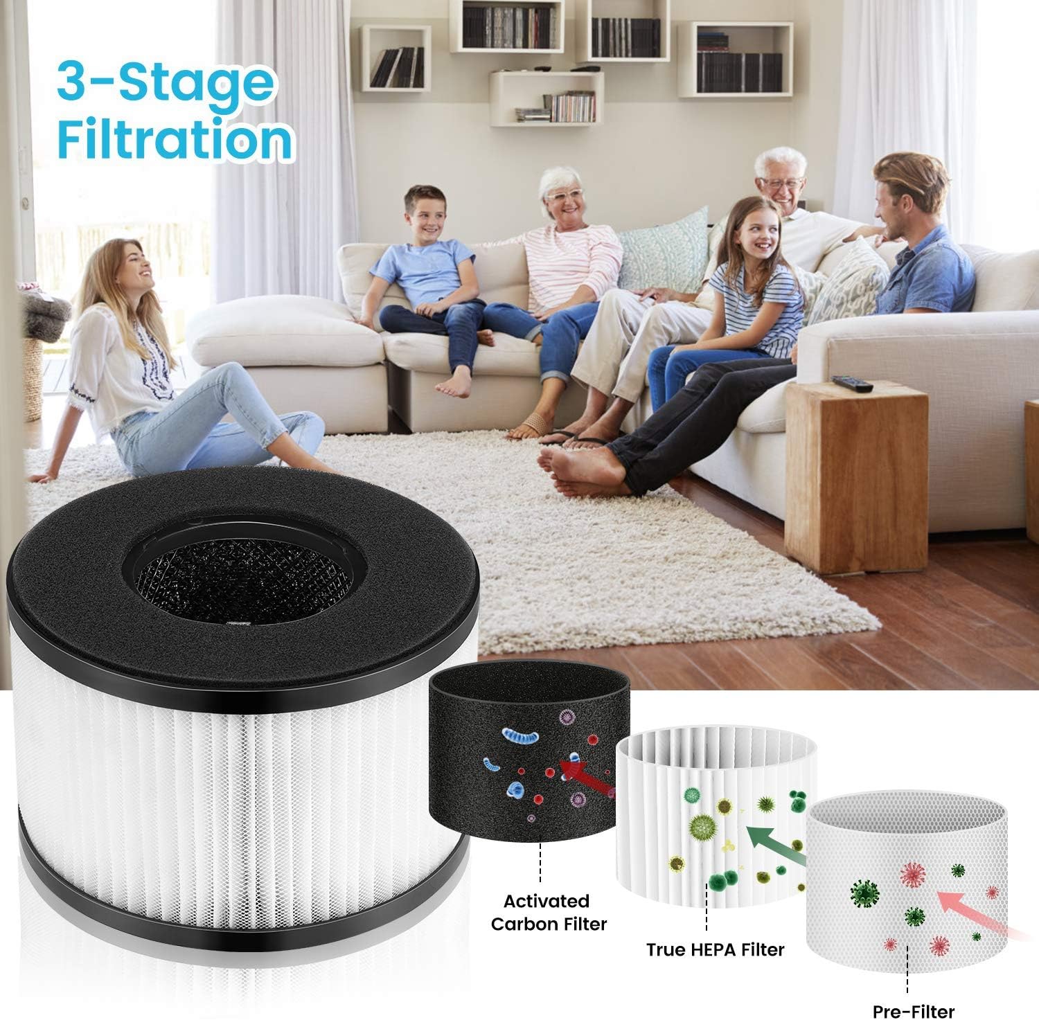 isinlive BS-03 HEPA Replacement Filter for BS-03 PARTU HEPA Air Purifier with 3-in-1 Filtration System, 1 Pack: Home & Kitchen