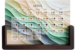 2026 Lunar Desk Calendar with Wooden Stand – Moon Phases & Zodiac Guide | Daily Calendar for Planning & Organization