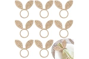 8 Pcs Easter Bunny Napkin Rings Set Burlap Jute Brown Rabbit Ear Napkin Holder Handmade Cute Rabbit Ear Nap-kin Rings Bulk fo
