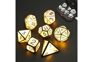 HTPOW Light Up DND Dice Set of 7 USB Rechargeable Role Playing Dice with Charging Box, Shake to Light up LED Dice for Dungeons and Dragons Role Playing Tabletop Games