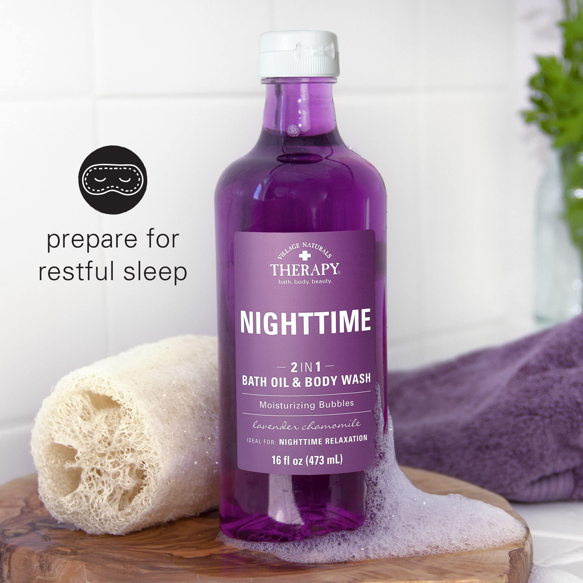 Village Naturals Therapy Foaming Bath Oil and Body Wash, Nighttime Relief, 16 oz, Pack of 2
