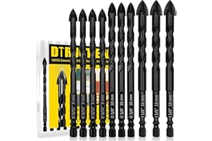 DTRUCTIEW 10PCS Masonry Drill Bits Set, 5/16"-1/2"Drill Bit Set for Concrete and Tiles with Drill Bit Tungsten Carbide Tip, Concrete Drill Bit Set for Tile Glass Thin Metal Brick Concrete Plastic Wood