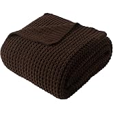Brown Throw Blanket for Couch, Soft Chenille Knit Throw Blanket 50x60in | Chunky Waffle Knitted Blanket, Chocolate Brown Cabl