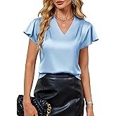 Blooming Jelly Women's Ruffle Sleeve V Neck Pleated Blouse