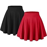 BLEVONH Women's Basic Versatile Stretchy Flared Casual Mini Skater Skirt with Pockets High Waisted Cute Short Skirts 2 Pack