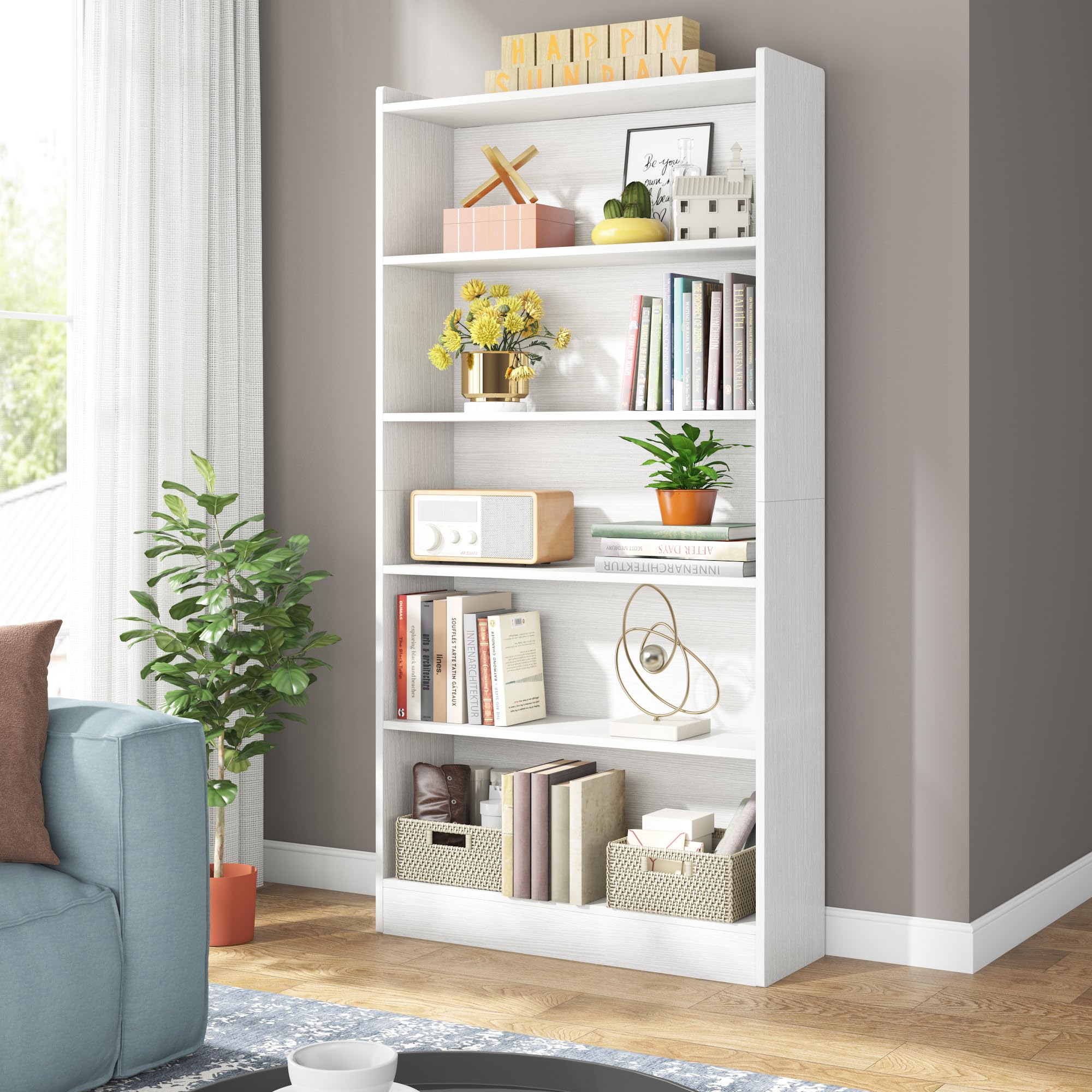 Photo 1 of Tribesigns 72-inch Tall Bookcase, Modern 6-Tier White Library Bookshelf with Storage Shelves, Large Open Bookcases Wood Display Shelving Unit for Bedroom Living Room Office