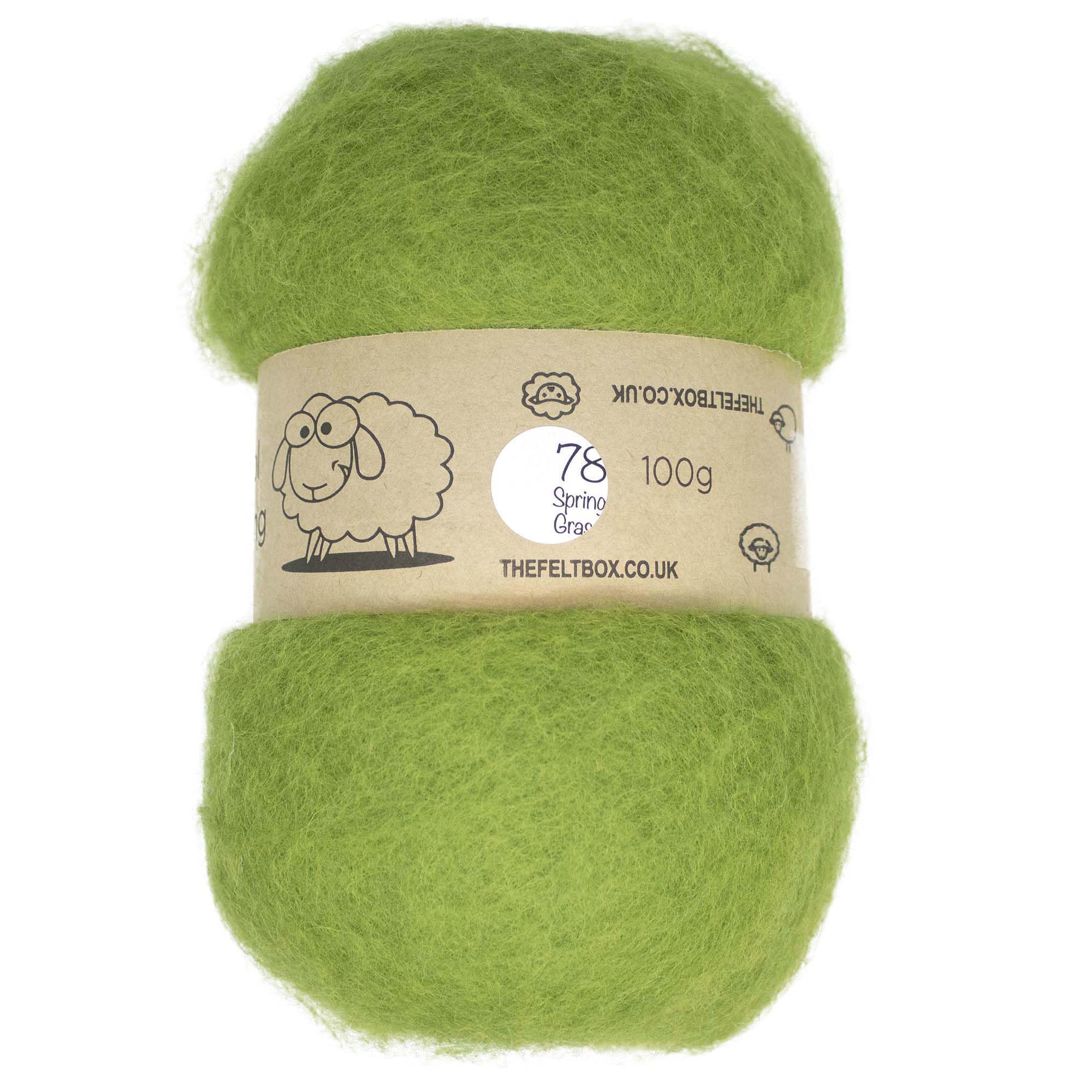Carded Felting Fibre – Spring Grass Green #78 Batt 100 g for Needle Felting & Wet Felting