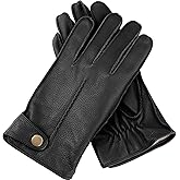 FIORETTO Mens Winter Leather Gloves – Deerskin-Textured Sheepskin Driving Gloves with Cashmere Wool Lining Warm M25002
