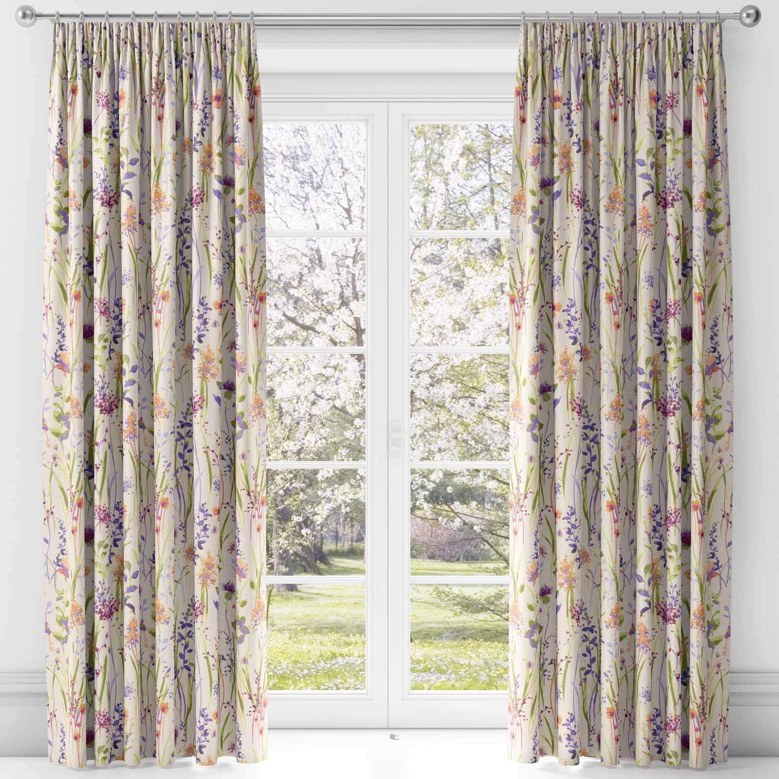 IT IDEAL TEXTILES Purple Floral Lined Tape Top Curtains, Multi Hampshire Country Watercolour Flowers Cotton Blend Curtains, Pencil Pleat Curtains Pairs, 46" Wide x 54" Drop