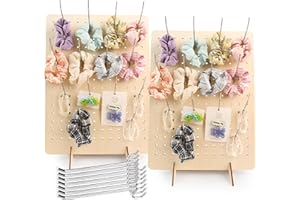YLOLUL 2 Pcs Wooden Pegboard Display Stand with 20 Pcs Metal Hooks Retail Rack Pegboard Display Board Keychain Display Stand for Jewelry Craft Shows Selling Peg Board Accessories Rack Organizer, 17" X 13"