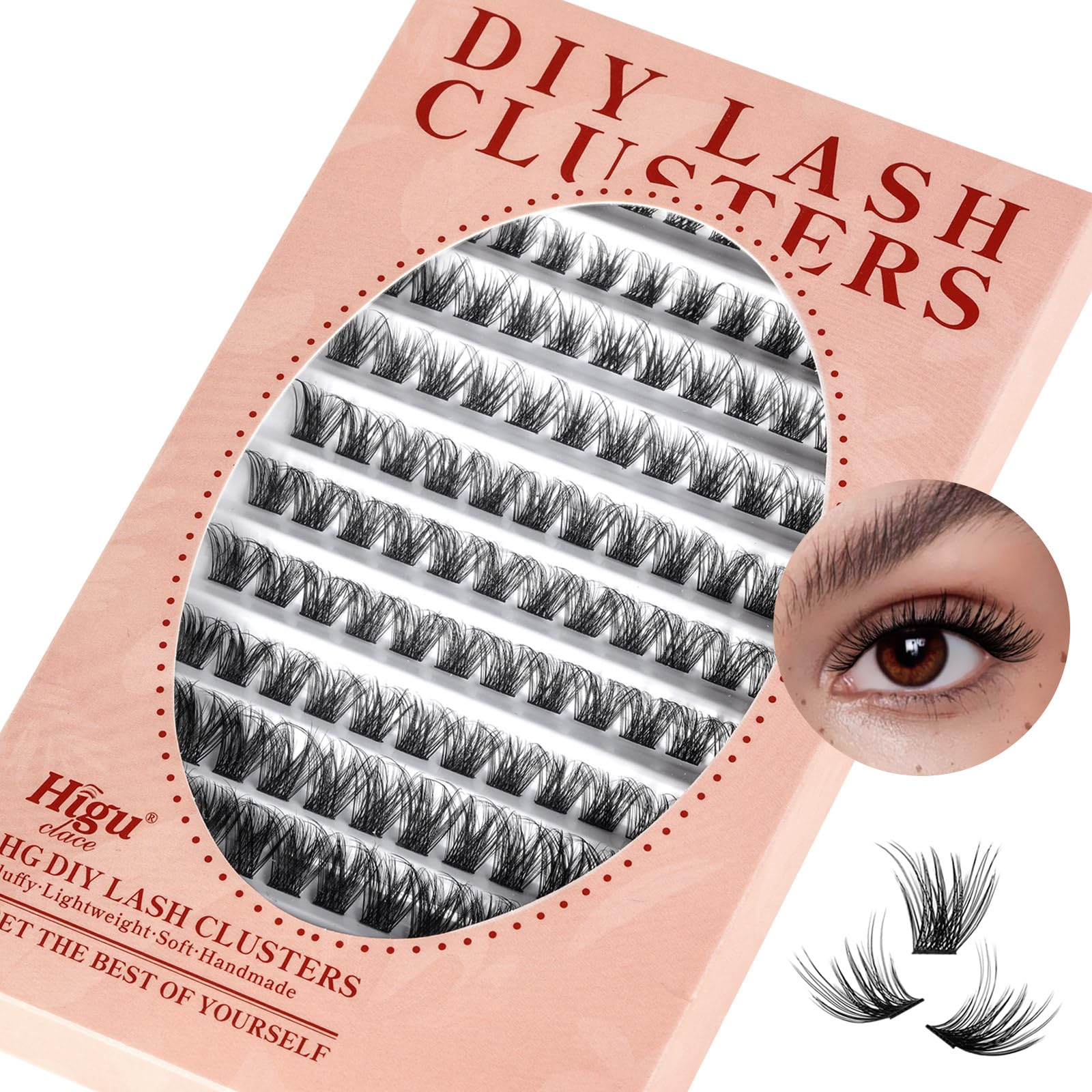 Higu clace Lash Clusters DIY Eyelash Extensions, 144pcs Individual Thin Band Wide Stem Lashes D Curl Natural Wispy Mix10-16mm Soft Reusable Curly False Lashes DIY At Home (Pretty01 mix10-16mm)