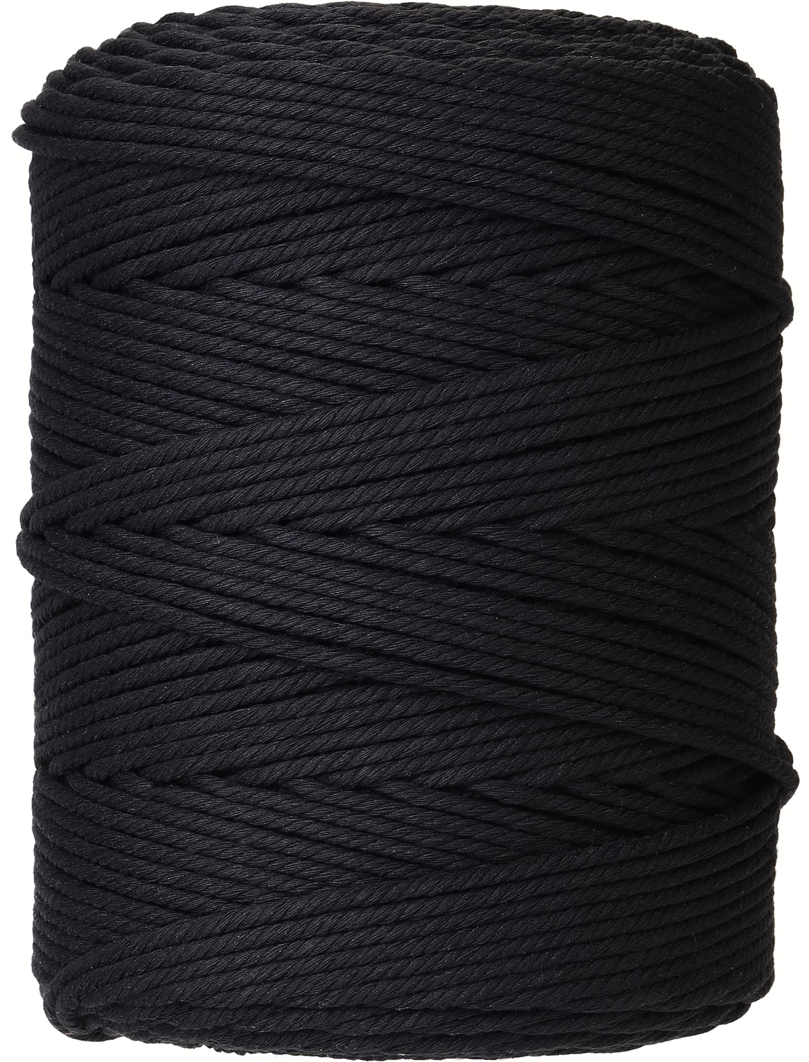 GOHOF Macrame Cord 4mm x 300m Premium Cotton Macrame Rope, 4 Strand Twisted Soft Cotton Cord, One of The Most Perfect Materials for Macrame Art, Cotton String Without Chemicals(Black)