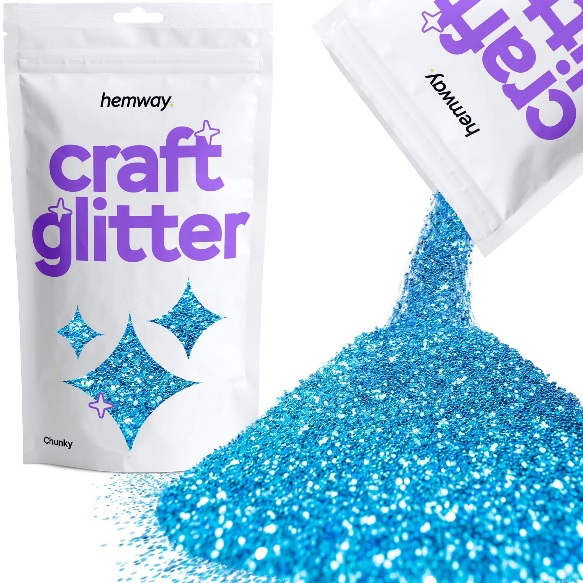 Hemway Craft Glitter Ocean Blue 100g Chunky Glitter for Crafts, Resin, Cosmetic, Nail, Face, Body, Festival, Tumblers, Art, Candle, Crafting