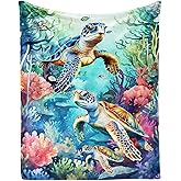 Sea Turtle Flannel Throw Blanket for Girls Boys Kids - Warm Turtle Blanket for All Season Lap, Chair, Sofa - 50"x40"