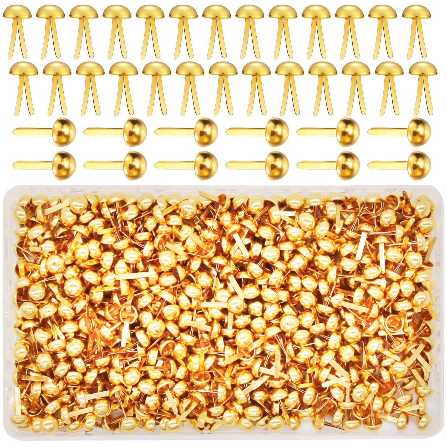 EuTengHao 700Pcs Brass Fasteners Scrapbooking Brads Round Head Brass Plated Fasteners for Craft Art Crafting School Decorative Scrapbooking DIY Supplies (1/2 Inch Shank, 8mm Head, Gold）