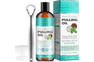UOCASI Coconut Pulling Oil for Teeth, Oil Pulling with Tongue Scraper, Natural Oral Care, Fights Bad Breath, Alcohol-Free, Tooth Whitening, Gum Health, Dye Free, Antigingivitis Oral Rinse