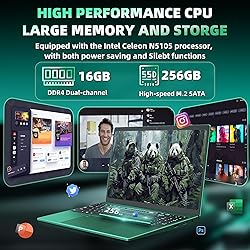 Rumtuk 16" Green Laptop, Celeron N5105 CPU, DDR4