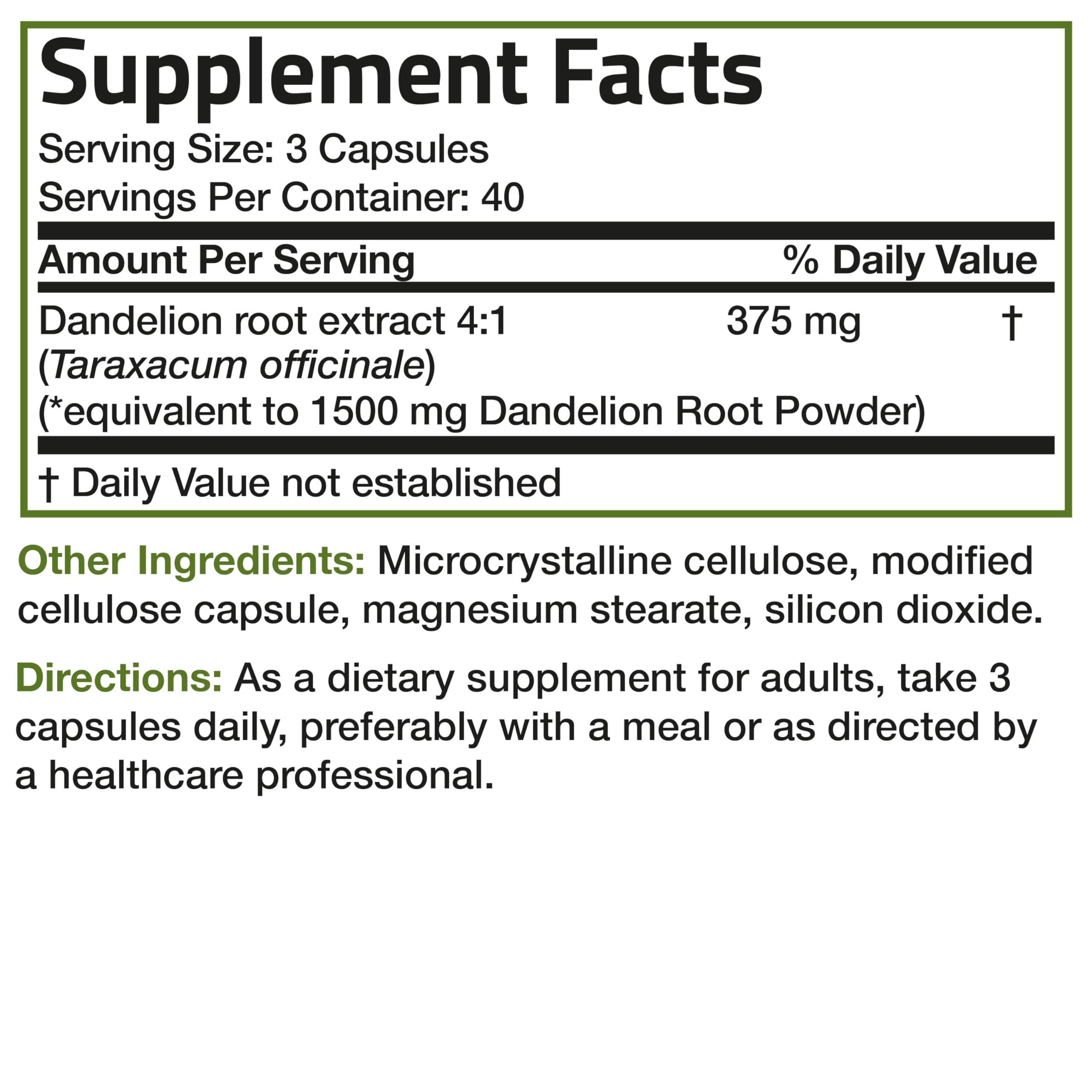 Bronson Dandelion Root High Potency Supplement, Supports Overall Good Health & Well-Being, Traditional Diuretic Herb - Non-GMO, 120 Vegetarian Capsules