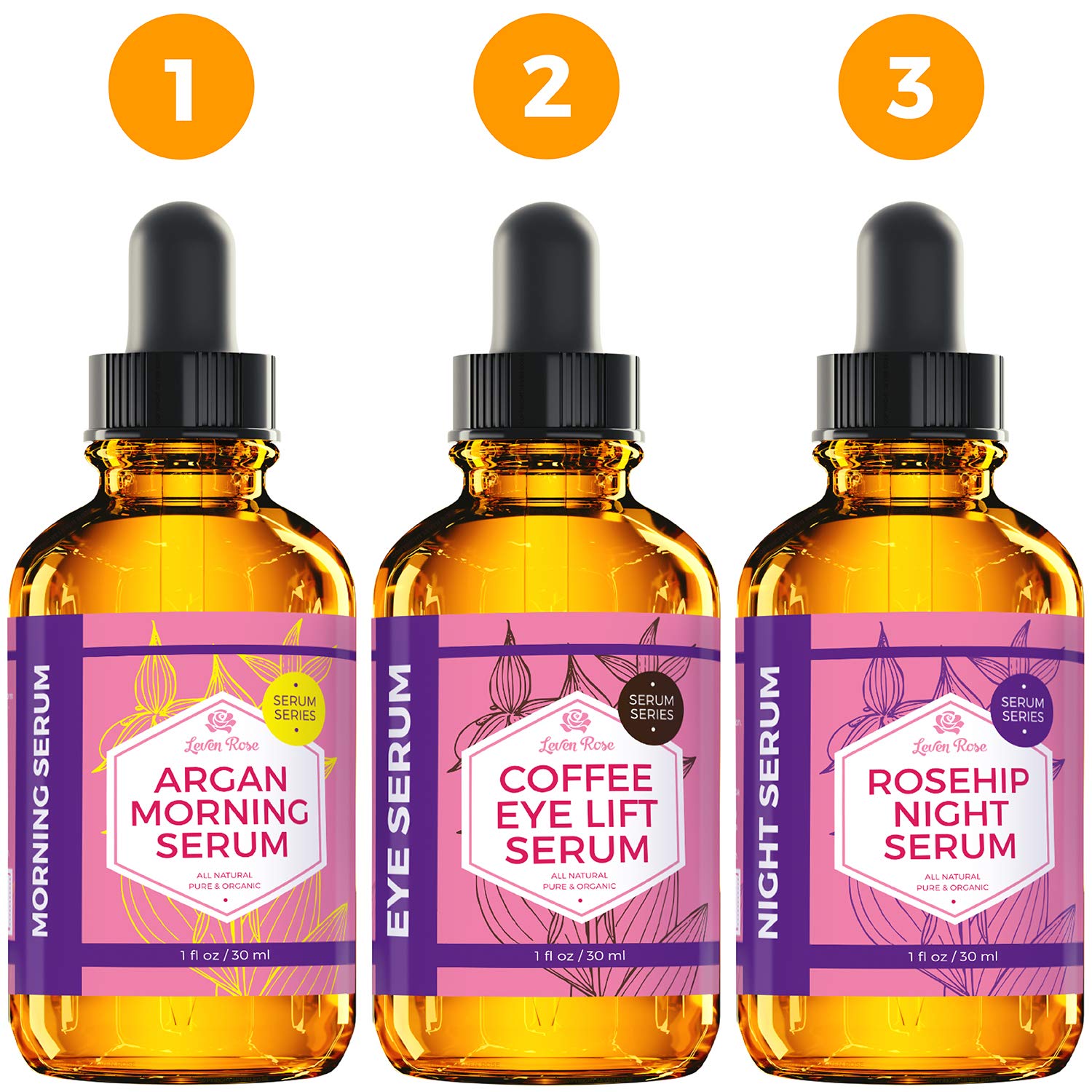 Rosehip Oil Night Serum by Leven Rose, 100% Pure Organic Natural Skin Renewal Brightening Complexion Anti Inflammatory Anti Aging 1 oz: Beauty