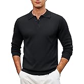 Cotrasen Mens Knit Polo Sweater Long Sleeve Polo Casual Lightweight Collar Sweaters Soft Ribbed Button Pullover