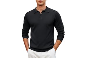 Cotrasen Mens Knit Polo Sweater Long Sleeve Polo Casual Lightweight Collar Sweaters Soft Ribbed Button Pullover