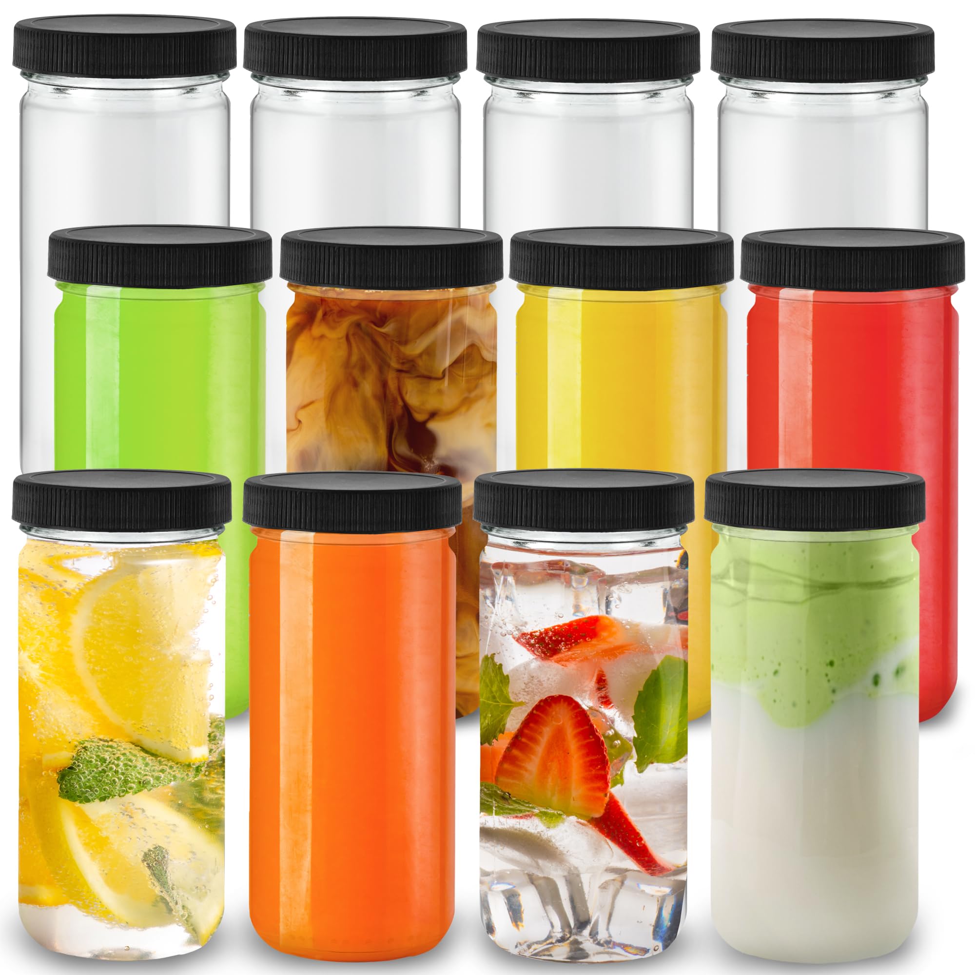 Photo 1 of *******************MISSING 6 *************
DilaBee 12-Pack 8oz Round Empty Glass Bottles with Caps - Glass Jars for Juicing, Smoothie, Water, Milk & Kombucha – Juice Bottles for Fridge, Drink Containers with Lids - BPA-Free