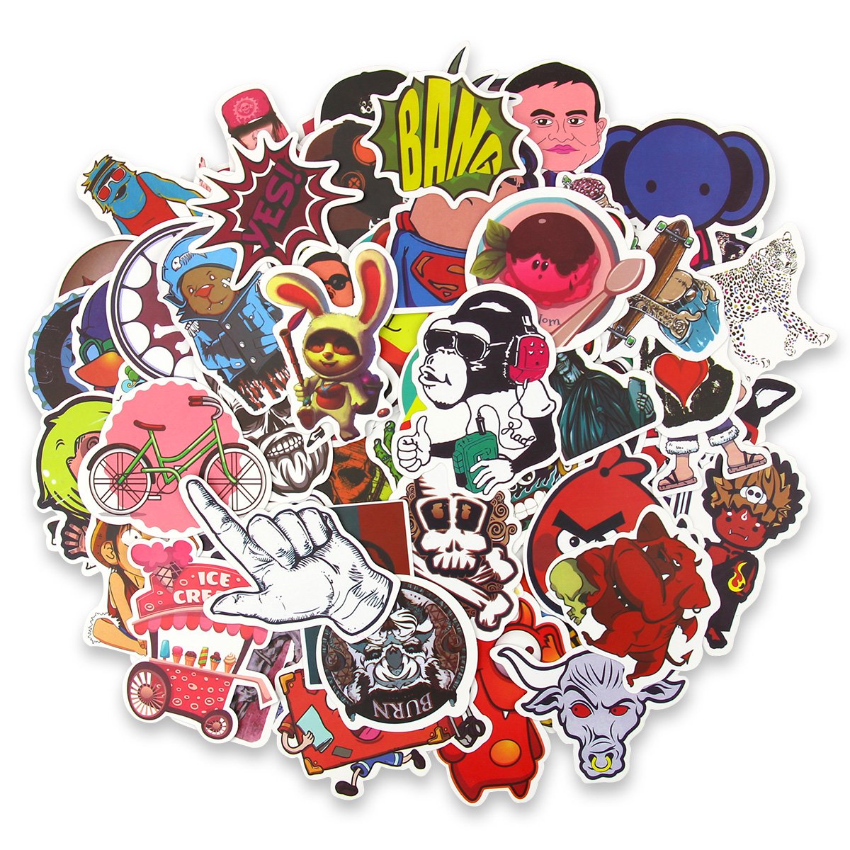 Ndier 200 pcs Graffiti Car Stickers - Motorcycle Bicycle Luggage Decals Stickers for Skateboard Laptop Bumper, Rock and Roll Music Stickers- Random Vintage Retro Pop Art Sticker Pack