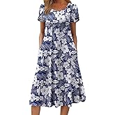 ZEAGOO Womens Casual Dresses for Summer Short Sleeve Flare Midi Dress Loose Flowy Beach Sundress