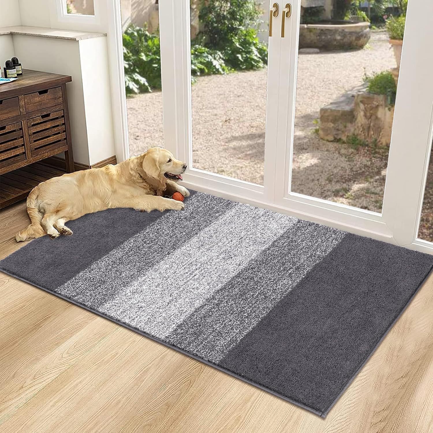 SHACOS Door Mat Indoor, Microfiber Dust Dirt Trapper Door Mats, Non-Slip Machine Washable Bath Mat, Soft Bathroom Mat, Super Absorbent Entrance Mat, Grey, 60 x 90 cm