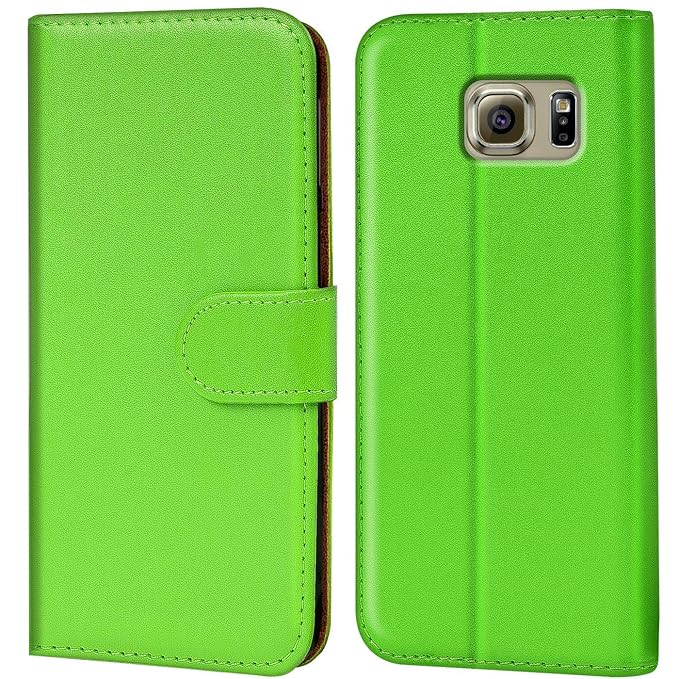 Verco Galaxy S6 Edge Hülle, Handyhülle für Samsung Galaxy S6 Edge Tasche PU Leder Flip Case Brieftasche - Grün
