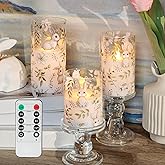 SEHNSY Easter Flameless Candles with Remote & Timer, Real Wax LED Candles with Glass Sleeve, Battery Operated Candles, Flickering Warm Glow for Easter Decor and Indoor Use, Set of 3