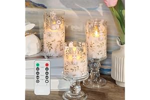 SEHNSY Easter Flameless Candles with Remote & Timer, Real Wax LED Candles with Glass Sleeve, Battery Operated Candles, Flicke