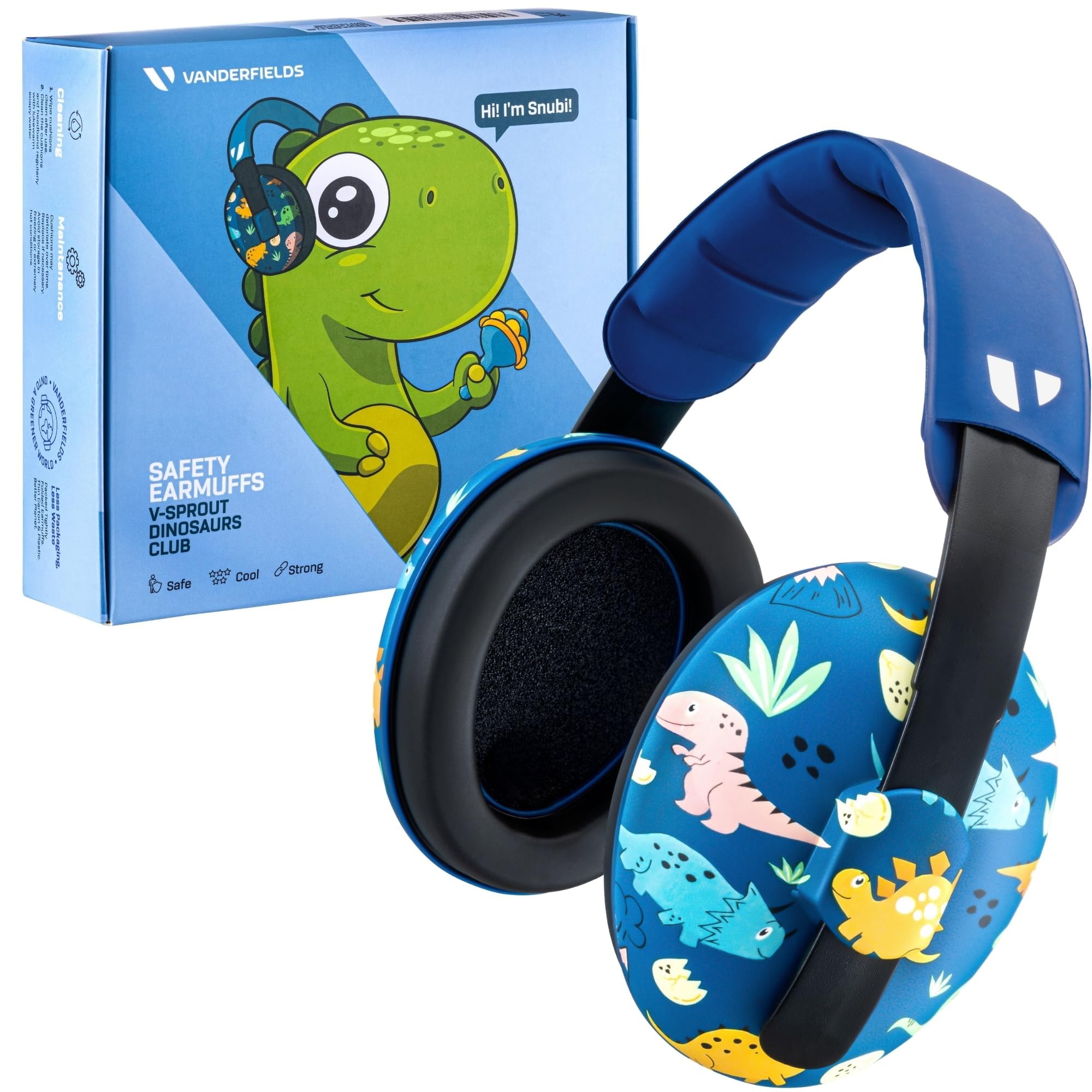 Photo 1 of ***DIRTY*** Vanderfields Premium Hearing Protection Ear Muffs - Broad Spectrum Sound Reduction 33.2dB at 2K Hz Noise Cancelling - Headset Safety Noise Cancellation - Babies and Toddlers - Dinosaur Club