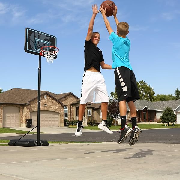LIFETIME HEIGHT ADJUSTABLE PORTABLE BASKETBALL HOOP, 44 INCH IMPACT BACKBOARD, BLACK