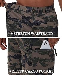 QPNGRP Men's 9" Inseam Stretch Waist Zipper Cargo