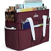 JJRING Craft Organizer Tote Bag, Large Art Storage Caddy with Multiple Pockets, Dark Red Sewing Bag for Art, Craft, Scrapbooking, Medical, and Office Supplies Storage