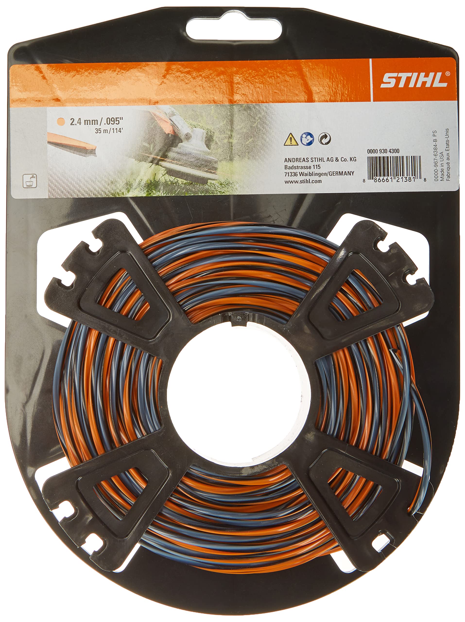 Stihl 00009304300 CF3 Pro Cross-Shaped Mowing Threads with Carbon Content, Orange