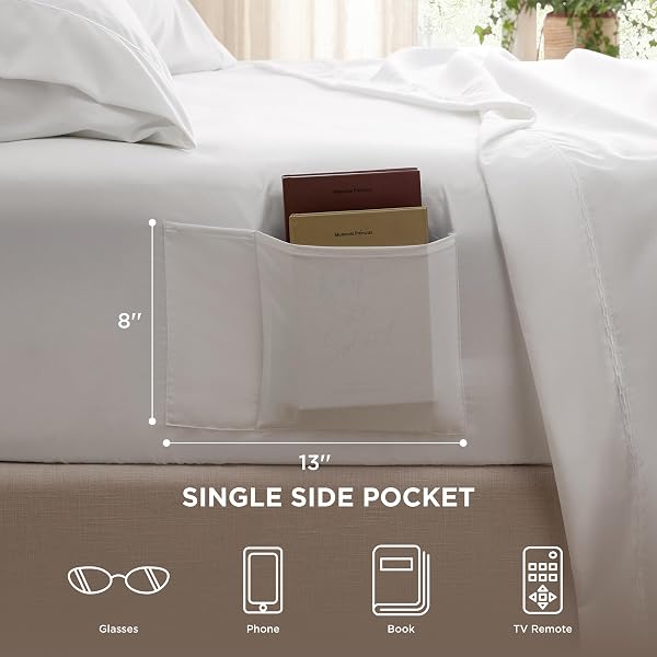 BEDSURE BED SHEETS WITH SIDE POCKET, KING SHEET SET UP TO 16″ DEEP POCKET, WRINKLE-RESISTANT, SOFT & BREATHABLE, 120GSM FINE BRUSHED POLYESTER SHEETS KING BED SHEETS, WHITE