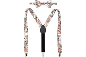 BELLUNO Boys' Floral Suspenders and Bow Tie Set, Pre-Tied Cotton Bowtie for Kids from Toddlers to Teens