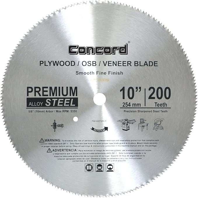 Concord Blades PLY1000T200HP 10Inch 200 Teeth Plywood Steel Saw Blade