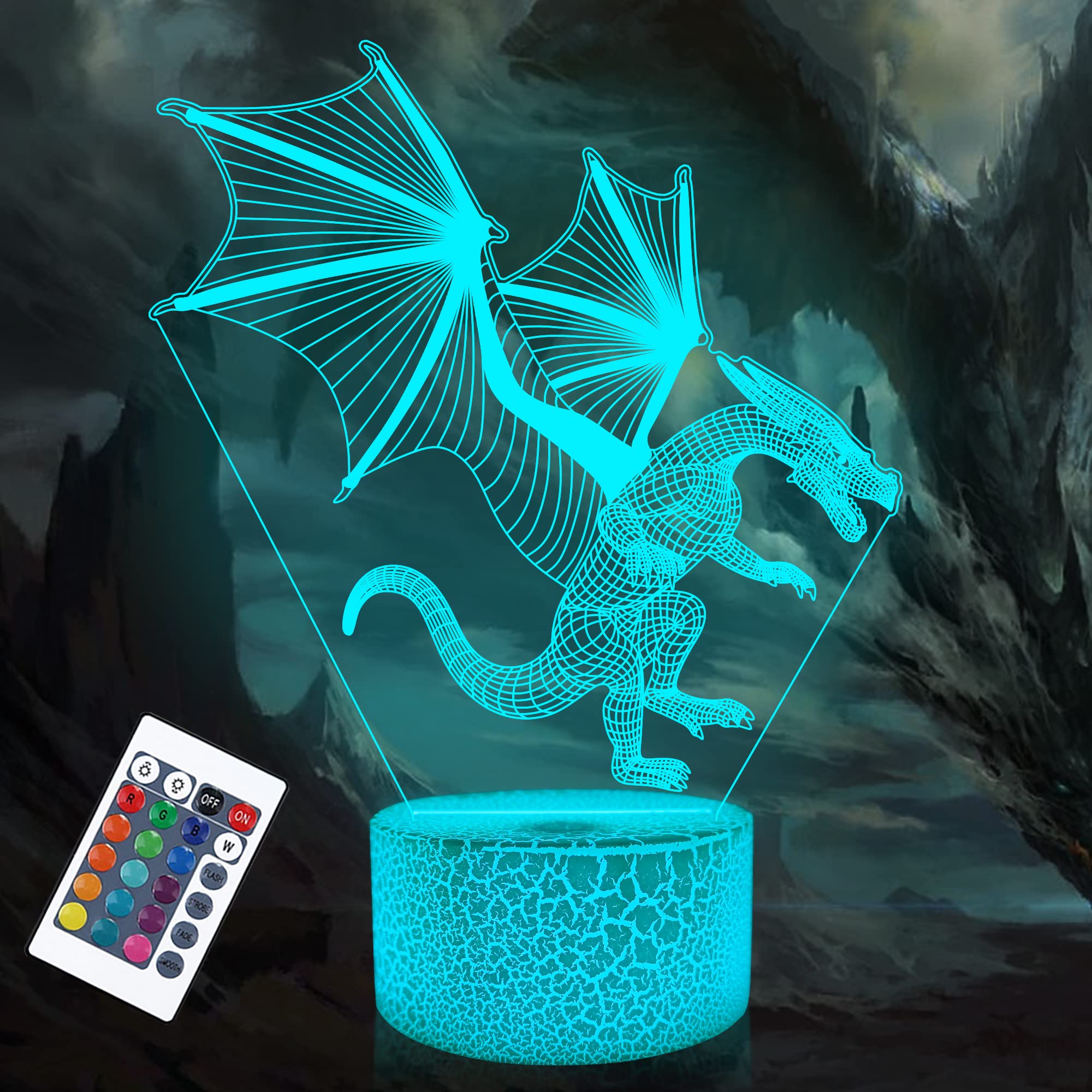 Attivolife Dragon 3D Illusion Lamp, Hologram Night Light with Remote Control + Timer 16 Color Changing Desk Lamps Kids Animal Room Decor Plug in Best Cool Festival Birthday Gifts for Boy Men Child